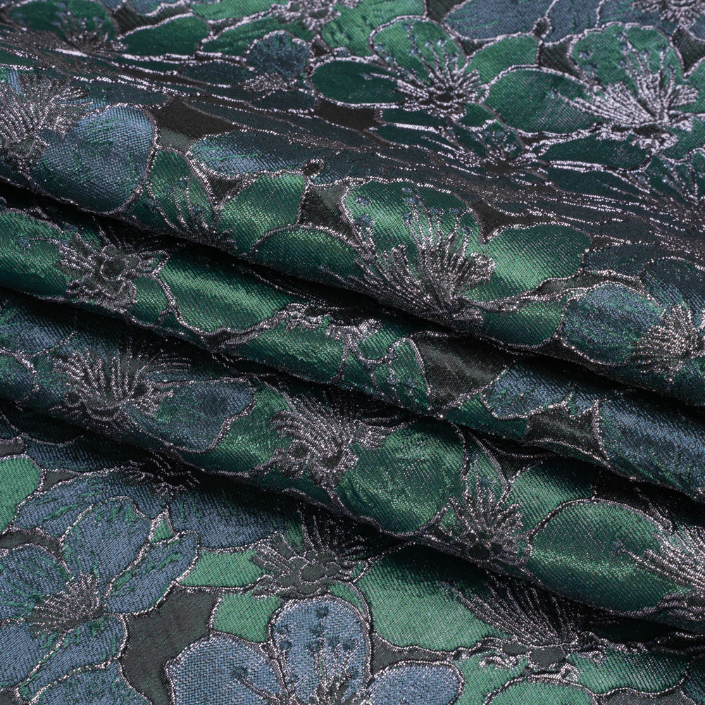 Metallic Black, Navy and Deep Green Floral Frolic Luxury Brocade Full Metallic Black, Navy and Deep Green Floral Frolic Luxury Brocade Full
