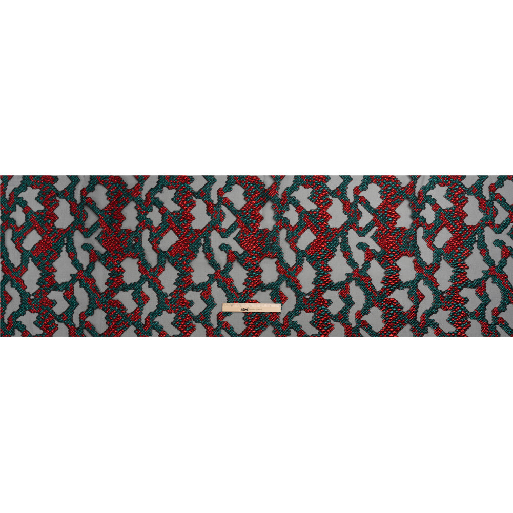 Metallic Teal, Red and Black Snakeskin Sprawl Burnout Luxury Brocade - Folded Metallic Teal, Red and Black Snakeskin Sprawl Burnout Luxury Brocade - Folded