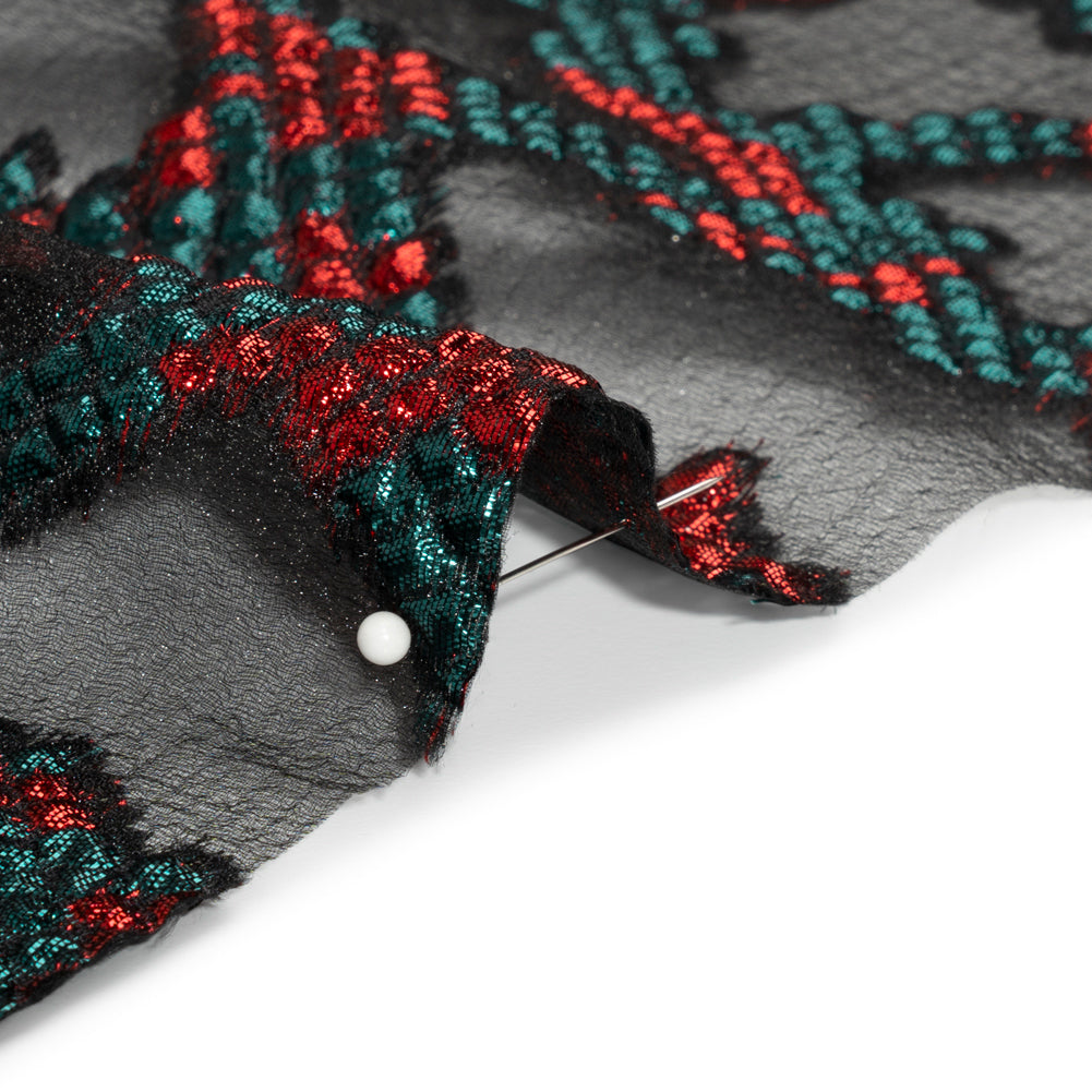 Metallic Teal, Red and Black Snakeskin Sprawl Burnout Luxury Brocade - Full Metallic Teal, Red and Black Snakeskin Sprawl Burnout Luxury Brocade - Full