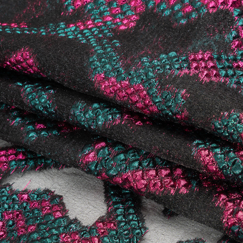Metallic Fuchsia, Teal and Black Snakeskin Sprawl Burnout Luxury Brocade - Full Metallic Fuchsia, Teal and Black Snakeskin Sprawl Burnout Luxury Brocade - Full