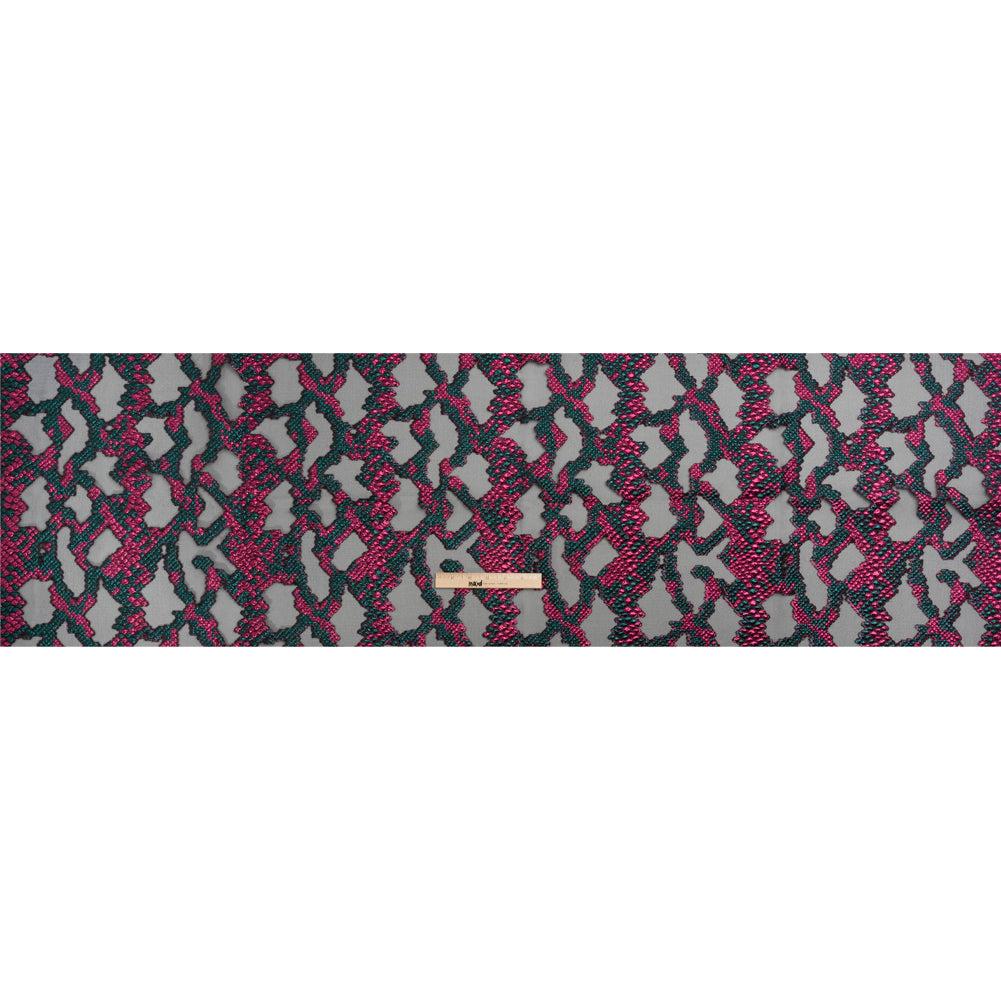 Metallic Fuchsia, Teal and Black Snakeskin Sprawl Burnout Luxury Brocade - Drape Metallic Fuchsia, Teal and Black Snakeskin Sprawl Burnout Luxury Brocade - Drape