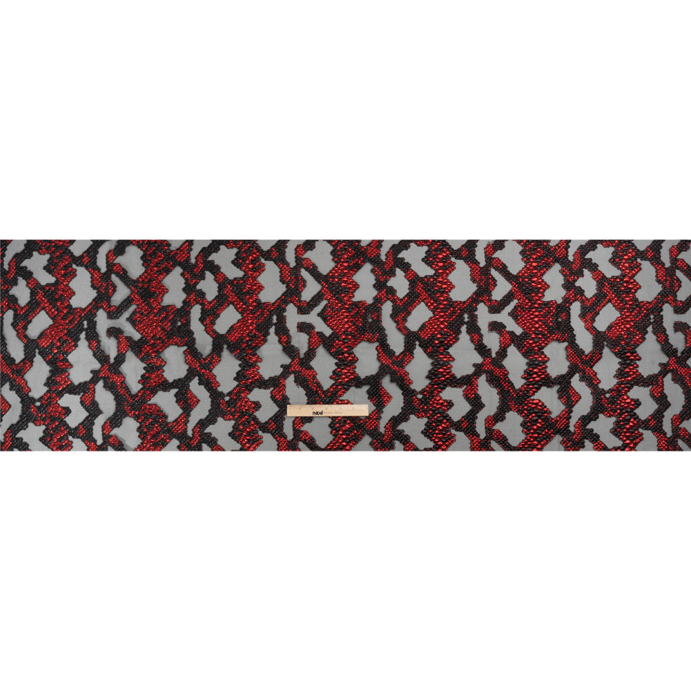 Metallic Red and Black Snakeskin Sprawl Burnout Luxury Brocade - Drape Metallic Red and Black Snakeskin Sprawl Burnout Luxury Brocade - Drape