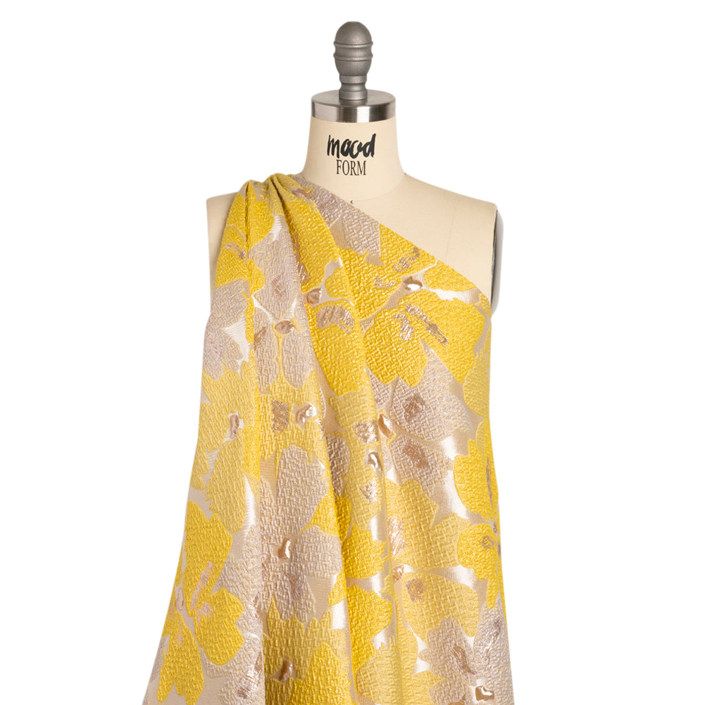 Metallic Gold, Yellow and Cream Floating Blossoms Luxury Brocade - Detail Metallic Gold, Yellow and Cream Floating Blossoms Luxury Brocade - Detail