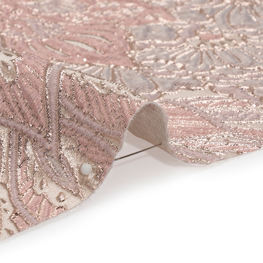 Metallic Silver, Pink and Cream Gleaming Garden Luxury Brocade - Folded Metallic Silver, Pink and Cream Gleaming Garden Luxury Brocade - Folded