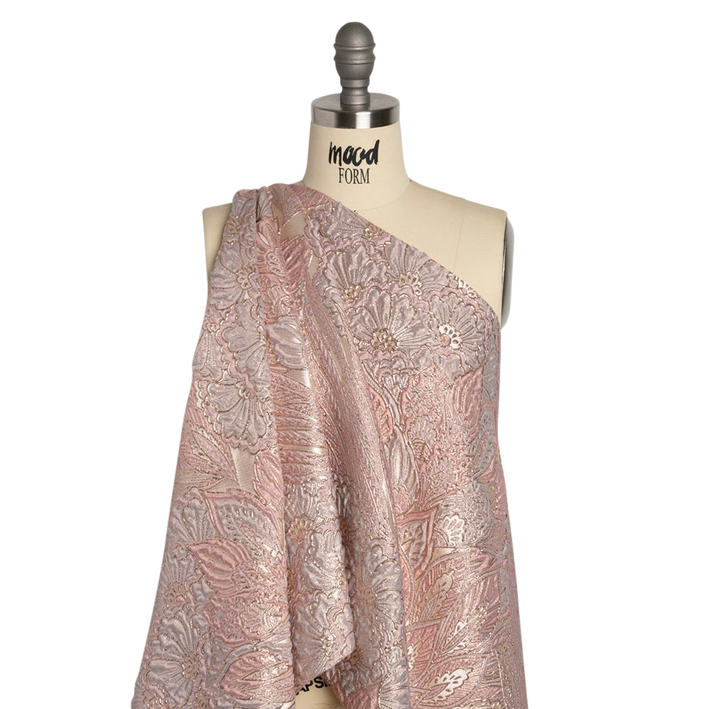 Metallic Silver, Pink and Cream Gleaming Garden Luxury Brocade - Detail Metallic Silver, Pink and Cream Gleaming Garden Luxury Brocade - Detail