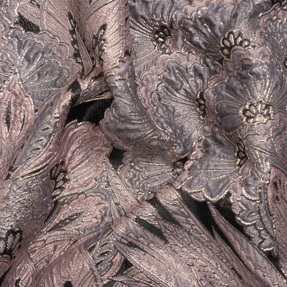 Metallic Pink, Gray and Black Gleaming Garden Luxury Brocade Metallic Pink, Gray and Black Gleaming Garden Luxury Brocade