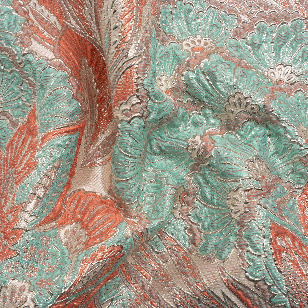 Metallic Silver, Peach and Robin's Egg Blue Gleaming Garden Luxury Brocade Metallic Silver, Peach and Robin's Egg Blue Gleaming Garden Luxury Brocade