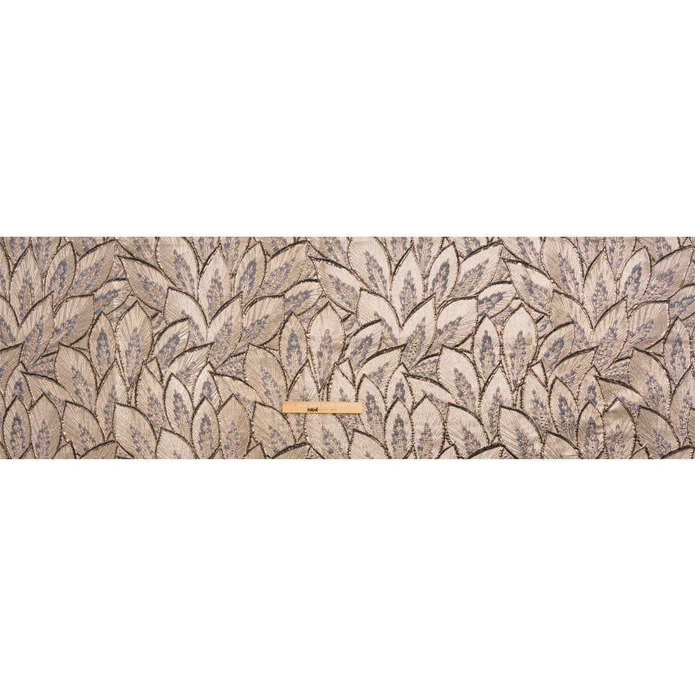 Metallic Beige, Silver and Gray Decorated Feathers Luxury Brocade - Drape Metallic Beige, Silver and Gray Decorated Feathers Luxury Brocade - Drape