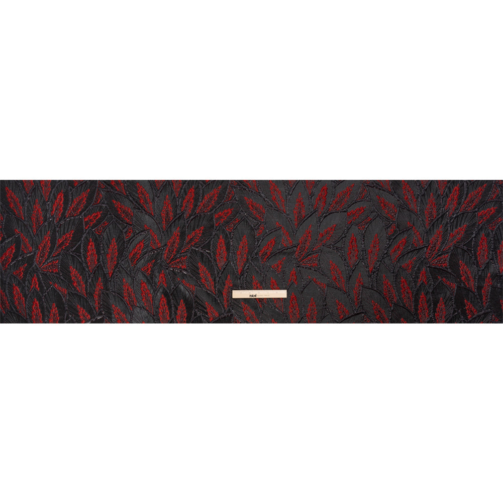 Metallic Black and Red Decorated Feathers Luxury Brocade - Drape Metallic Black and Red Decorated Feathers Luxury Brocade - Drape