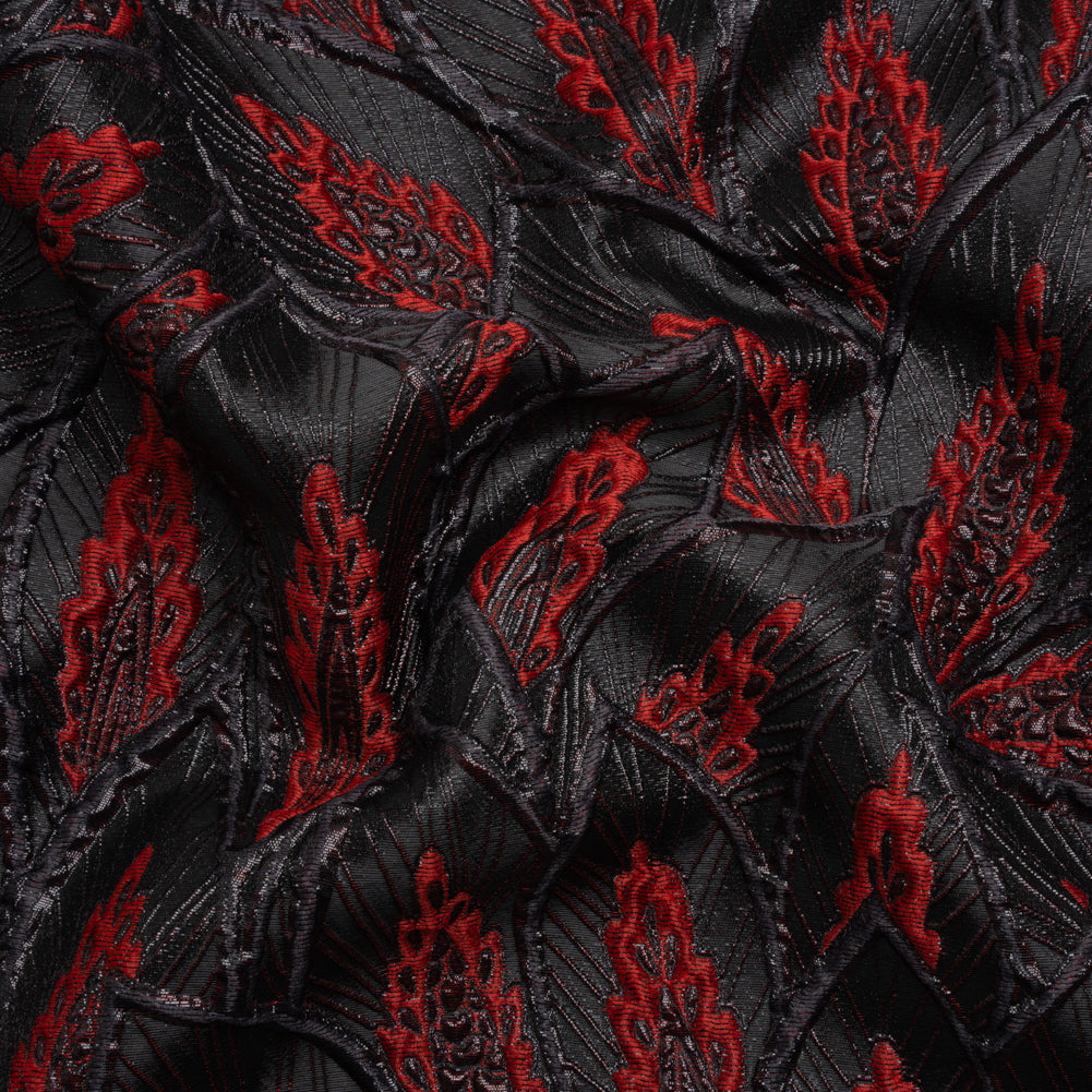 Metallic Black and Red Decorated Feathers Luxury Brocade Metallic Black and Red Decorated Feathers Luxury Brocade