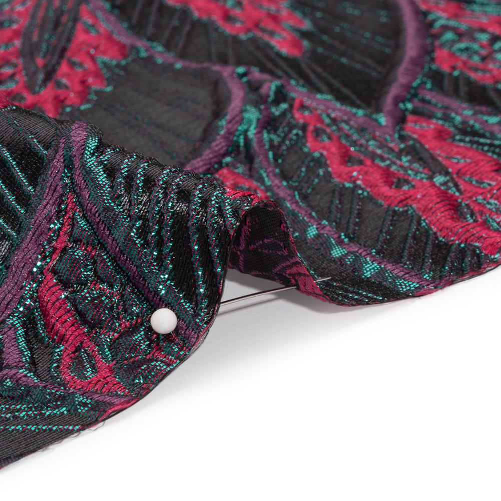 Metallic Teal, Raspberry and Black Decorated Feathers Luxury Brocade Folded Metallic Teal, Raspberry and Black Decorated Feathers Luxury Brocade Folded