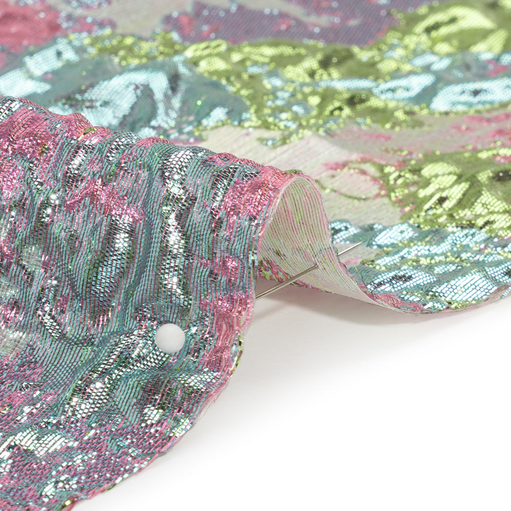 Metallic Green, Sky Blue and Pink Garden of Abstraction Luxury Brocade - Folded Metallic Green, Sky Blue and Pink Garden of Abstraction Luxury Brocade - Folded