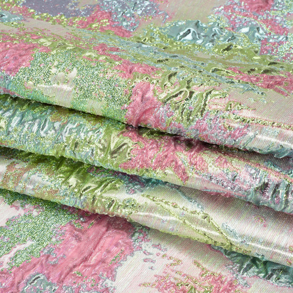 Metallic Green, Sky Blue and Pink Garden of Abstraction Luxury Brocade - Full Metallic Green, Sky Blue and Pink Garden of Abstraction Luxury Brocade - Full