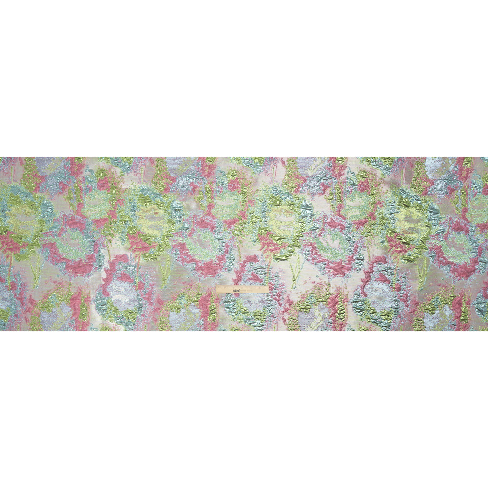 Metallic Green, Sky Blue and Pink Garden of Abstraction Luxury Brocade - Drape Metallic Green, Sky Blue and Pink Garden of Abstraction Luxury Brocade - Drape