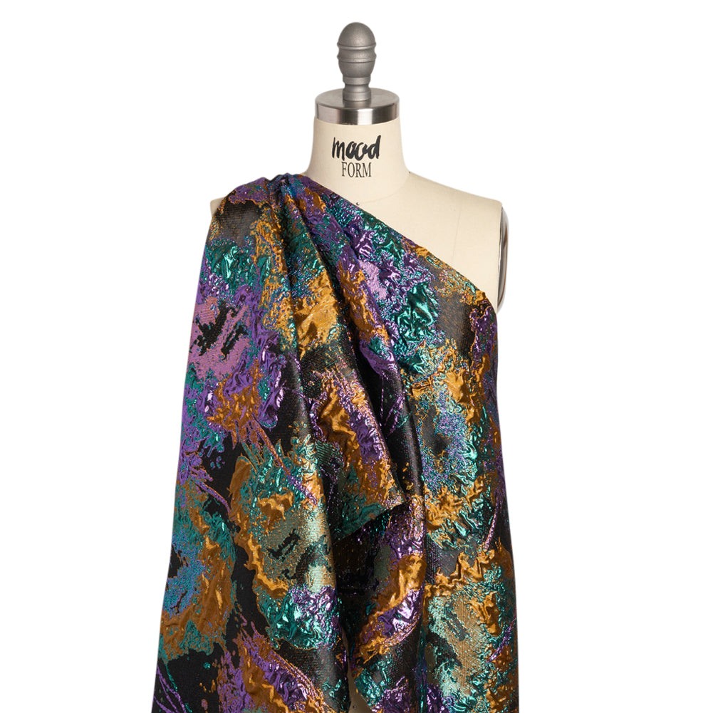 Metallic Purple, Mustard and Blue Green Garden of Abstraction Luxury Brocade - Detail Metallic Purple, Mustard and Blue Green Garden of Abstraction Luxury Brocade - Detail