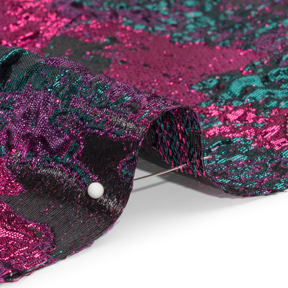 Metallic Fuchsia, Teal and Black Garden of Abstraction Luxury Brocade - Folded Metallic Fuchsia, Teal and Black Garden of Abstraction Luxury Brocade - Folded