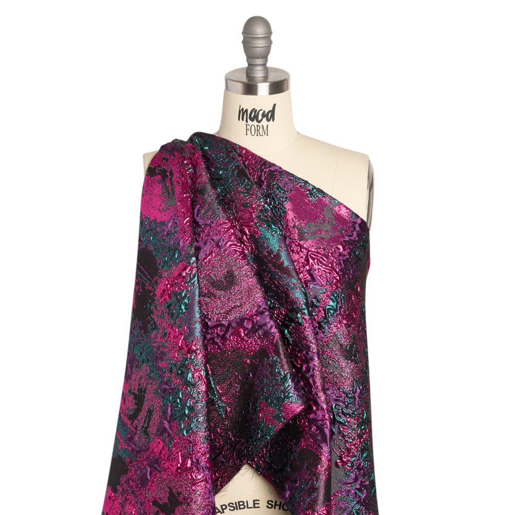 Metallic Fuchsia, Teal and Black Garden of Abstraction Luxury Brocade - Detail Metallic Fuchsia, Teal and Black Garden of Abstraction Luxury Brocade - Detail