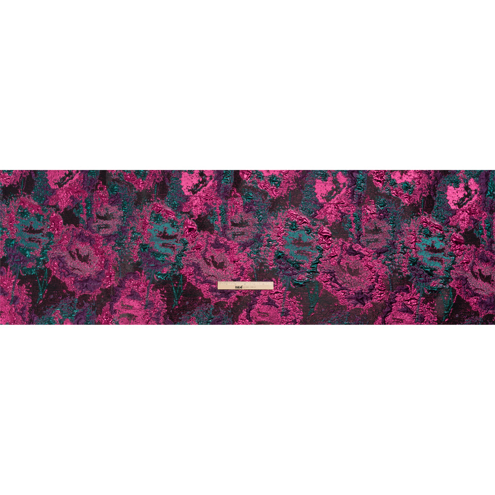 Metallic Fuchsia, Teal and Black Garden of Abstraction Luxury Brocade - Drape Metallic Fuchsia, Teal and Black Garden of Abstraction Luxury Brocade - Drape