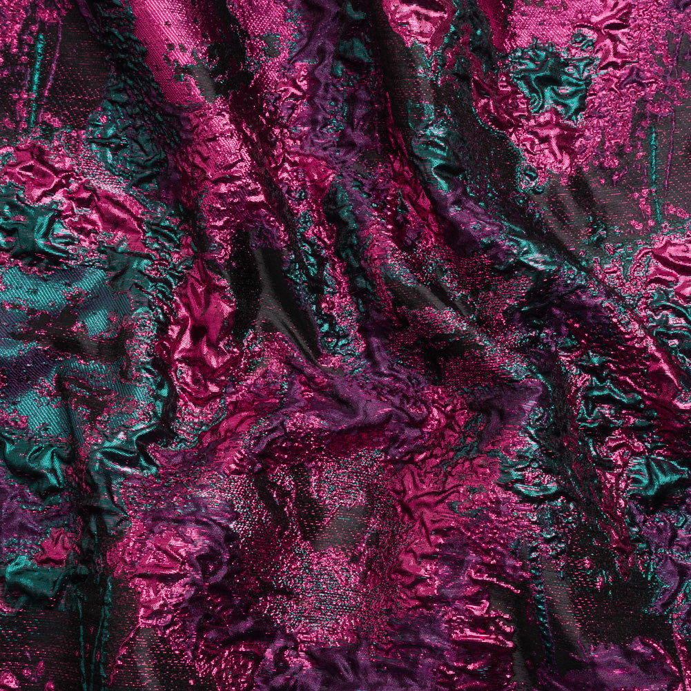 Metallic Fuchsia, Teal and Black Garden of Abstraction Luxury Brocade, image size:1001x1001