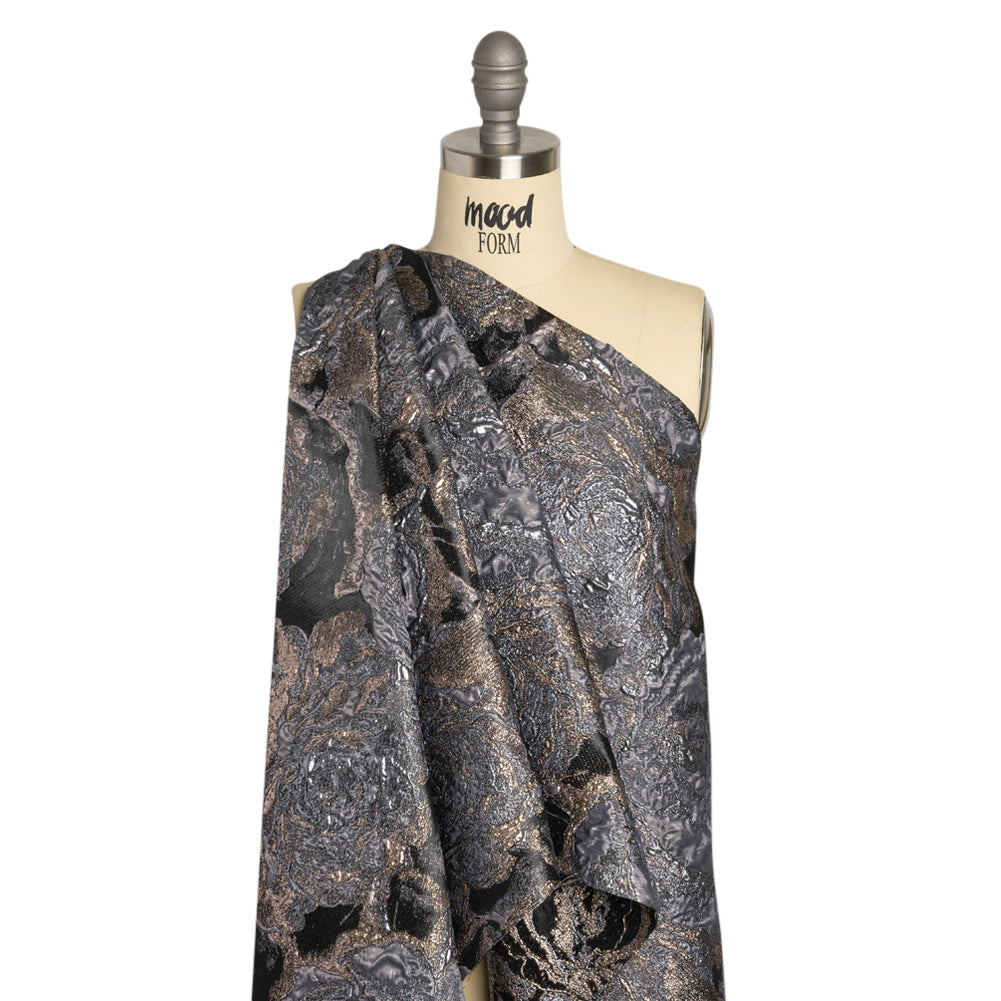 Metallic Gray, Silver and Black Rose Field Luxury Brocade Detail Metallic Gray, Silver and Black Rose Field Luxury Brocade Detail