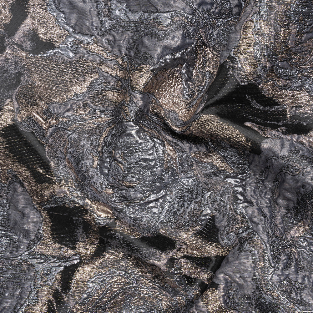 Metallic Gray, Silver and Black Rose Field Luxury Brocade Metallic Gray, Silver and Black Rose Field Luxury Brocade