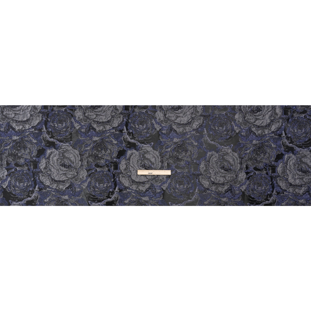 Metallic Navy, Black and Gray Rose Field Luxury Brocade - Drape Metallic Navy, Black and Gray Rose Field Luxury Brocade - Drape