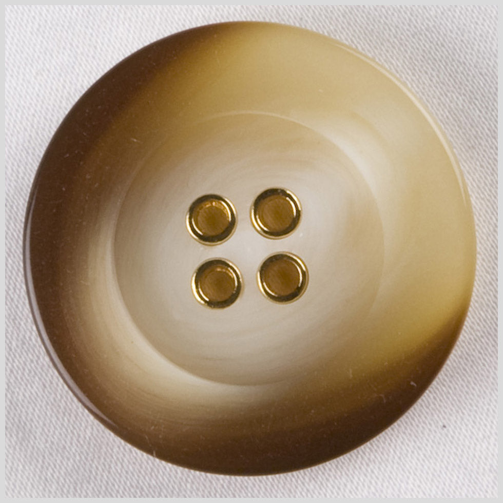 Plastic 4-Hole Button - 44L/28mm - Brown and Cream Swirl with Gold Metal Holes Plastic 4-Hole Button - 44L/28mm - Brown and Cream Swirl with Gold Metal Holes