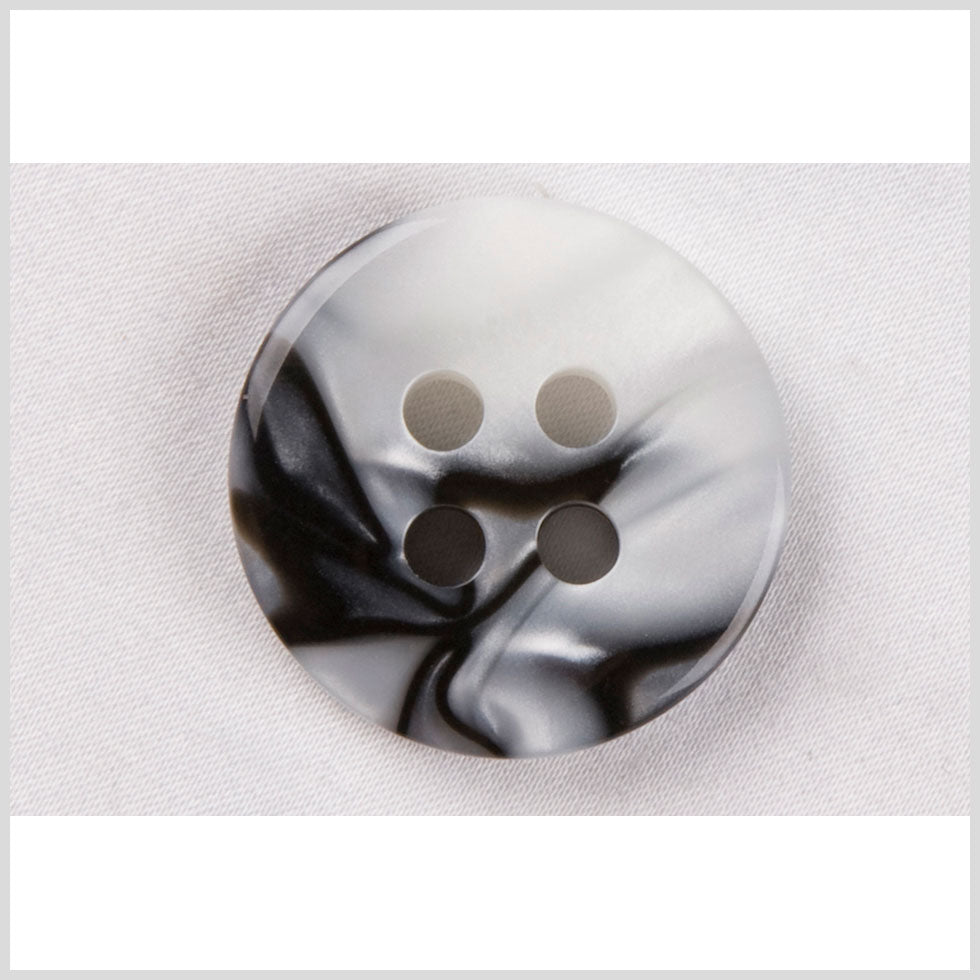 Plastic 4-Hole Button - 44L/28mm - Black and White Smokey Swirls Plastic 4-Hole Button - 44L/28mm - Black and White Smokey Swirls