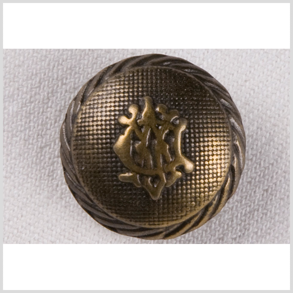 Metal Shank Back Button - 36L/23mm - Brass Crest and Rope Rim Metal Shank Back Button - 36L/23mm - Brass Crest and Rope Rim