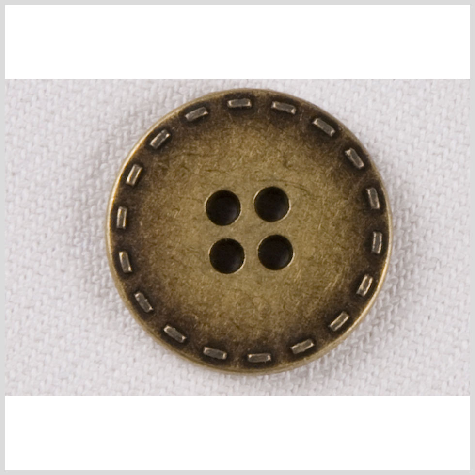 Metal 4-Hole Button - 28L/18mm - Yellow Brass Stitches Embossed Rim Metal 4-Hole Button - 28L/18mm - Yellow Brass Stitches Embossed Rim