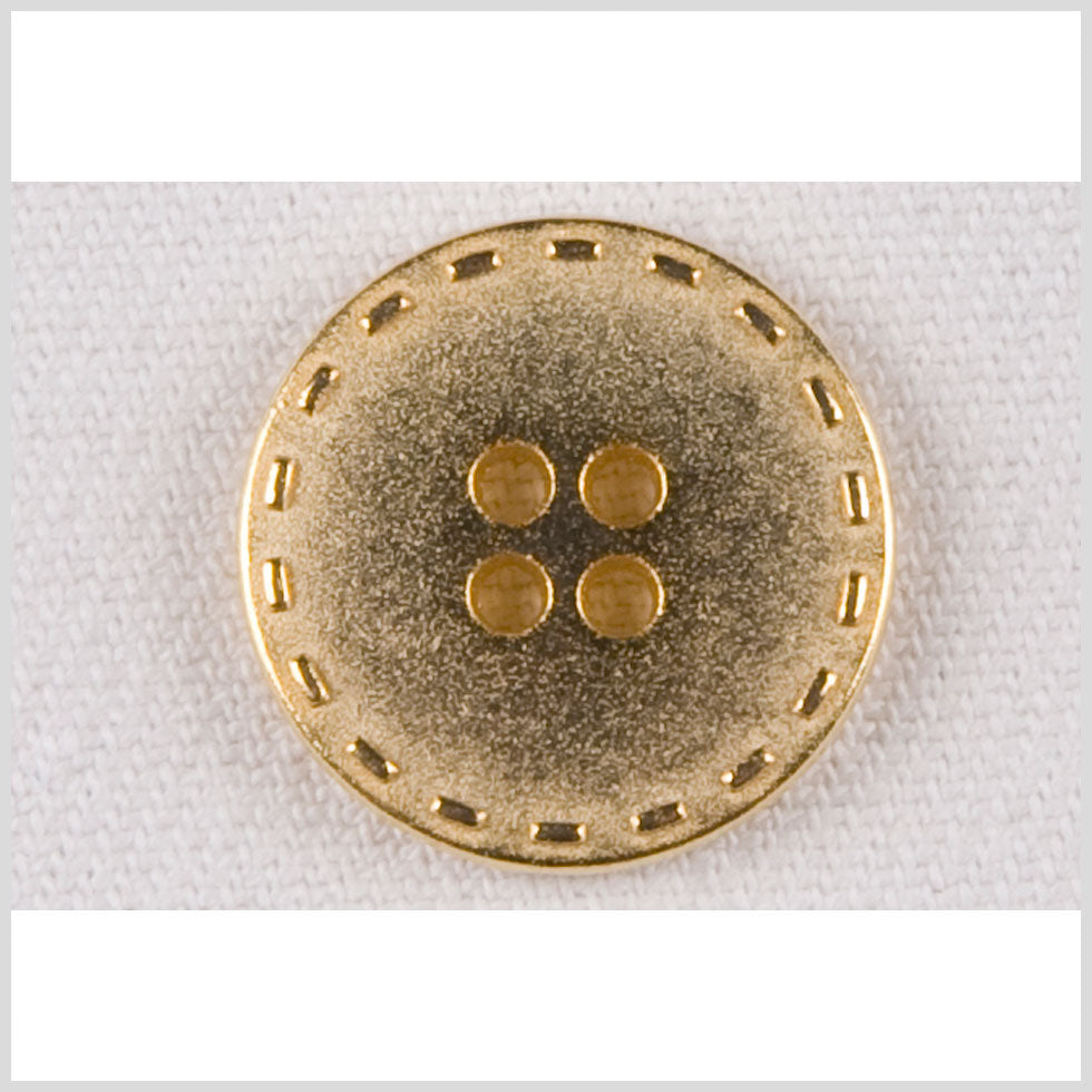 Metal 4-Hole Button - 32L/20mm - Gold Flat with Stitched Border Metal 4-Hole Button - 32L/20mm - Gold Flat with Stitched Border