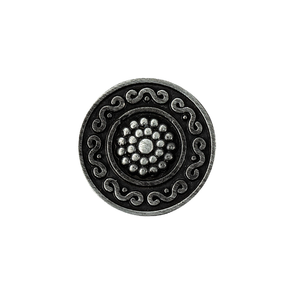 Metal Shank Back Button - 32L/20mm - Gunmetal Nailshead and Curly Border Metal Shank Back Button - 32L/20mm - Gunmetal Nailshead and Curly Border