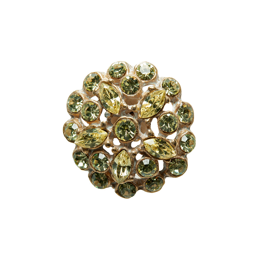 Gold/Green Rhinestoned Metal Shank Back Button - 36L/23mm Gold/Green Rhinestoned Metal Shank Back Button - 36L/23mm