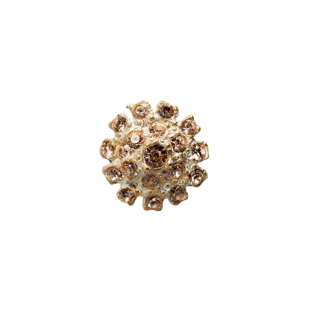 Gold/Peach Rhinestoned Metal Shank Back Button - 22L/14mm Gold/Peach Rhinestoned Metal Shank Back Button - 22L/14mm