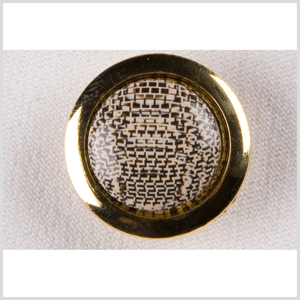 Metal Shank Back Button - 32L/20mm - Brown and Cream Abstract Print with Gold Rim Metal Shank Back Button - 32L/20mm - Brown and Cream Abstract Print with Gold Rim
