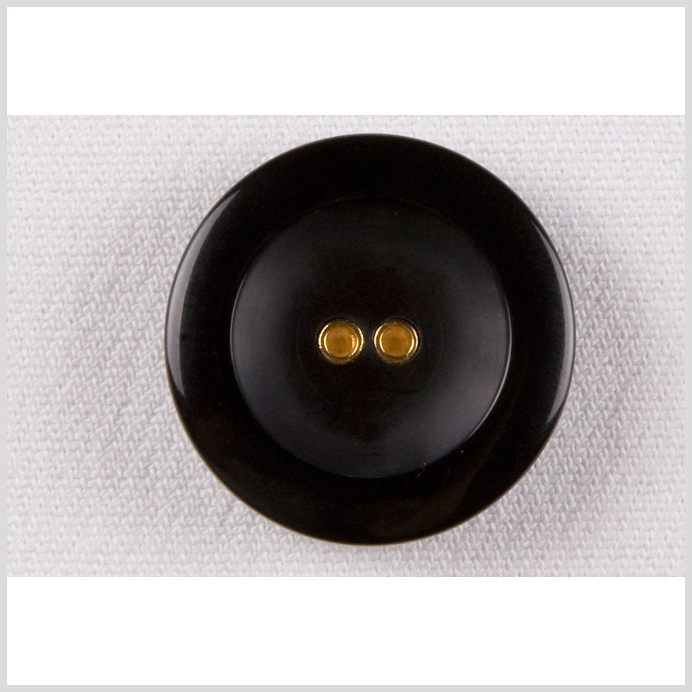 Plastic 2-Hole Button - 36L/23mm - Black Rolled Rim with Gold Metal Holes Plastic 2-Hole Button - 36L/23mm - Black Rolled Rim with Gold Metal Holes