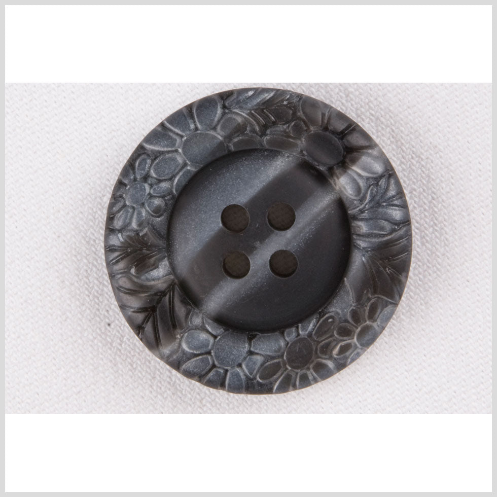 Plastic 4-Hole Button - 54L/34mm - Dark Gray Streaked Floral Embossed Rim Plastic 4-Hole Button - 54L/34mm - Dark Gray Streaked Floral Embossed Rim