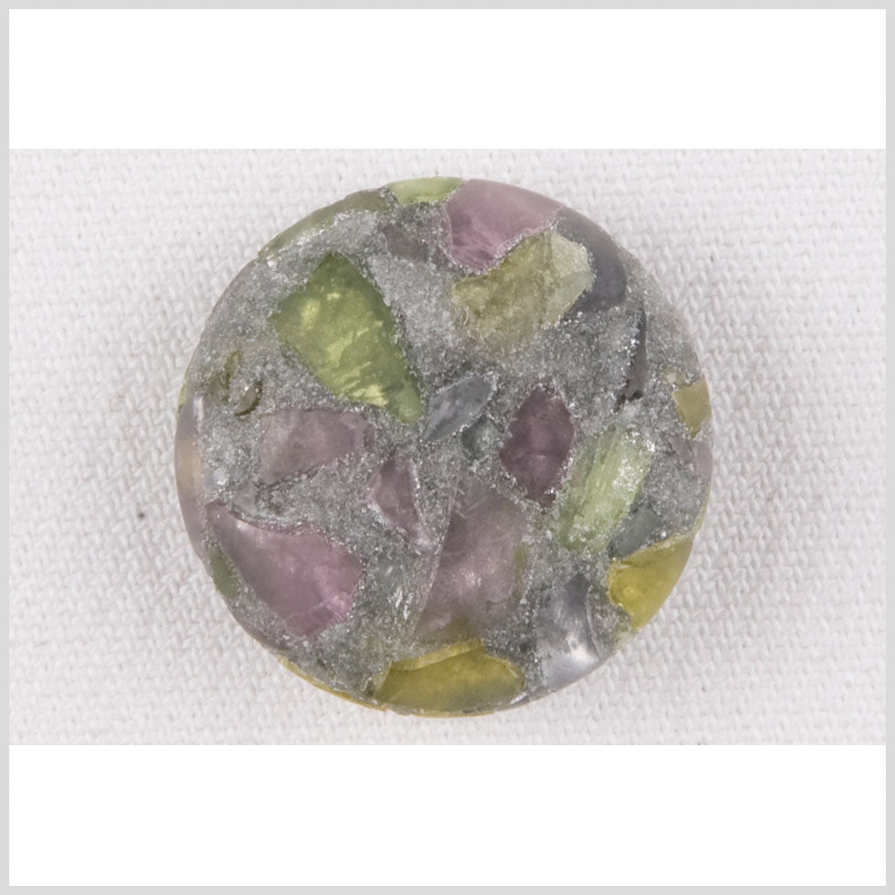 Plastic Shank Back Button - 36L/23mm - Domed Translucent Peridot, Lilac and Metallic Silver Mosaic Plastic Shank Back Button - 36L/23mm - Domed Translucent Peridot, Lilac and Metallic Silver Mosaic