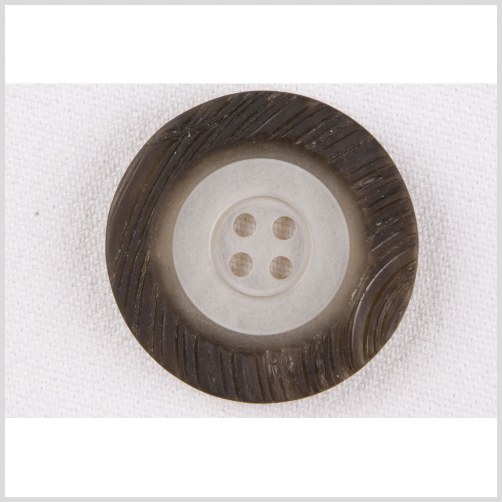 Plastic 4-Hole Button - 50L/32mm - Ivory and Warm Dark Gray Rings Engraved Rim Plastic 4-Hole Button - 50L/32mm - Ivory and Warm Dark Gray Rings Engraved Rim
