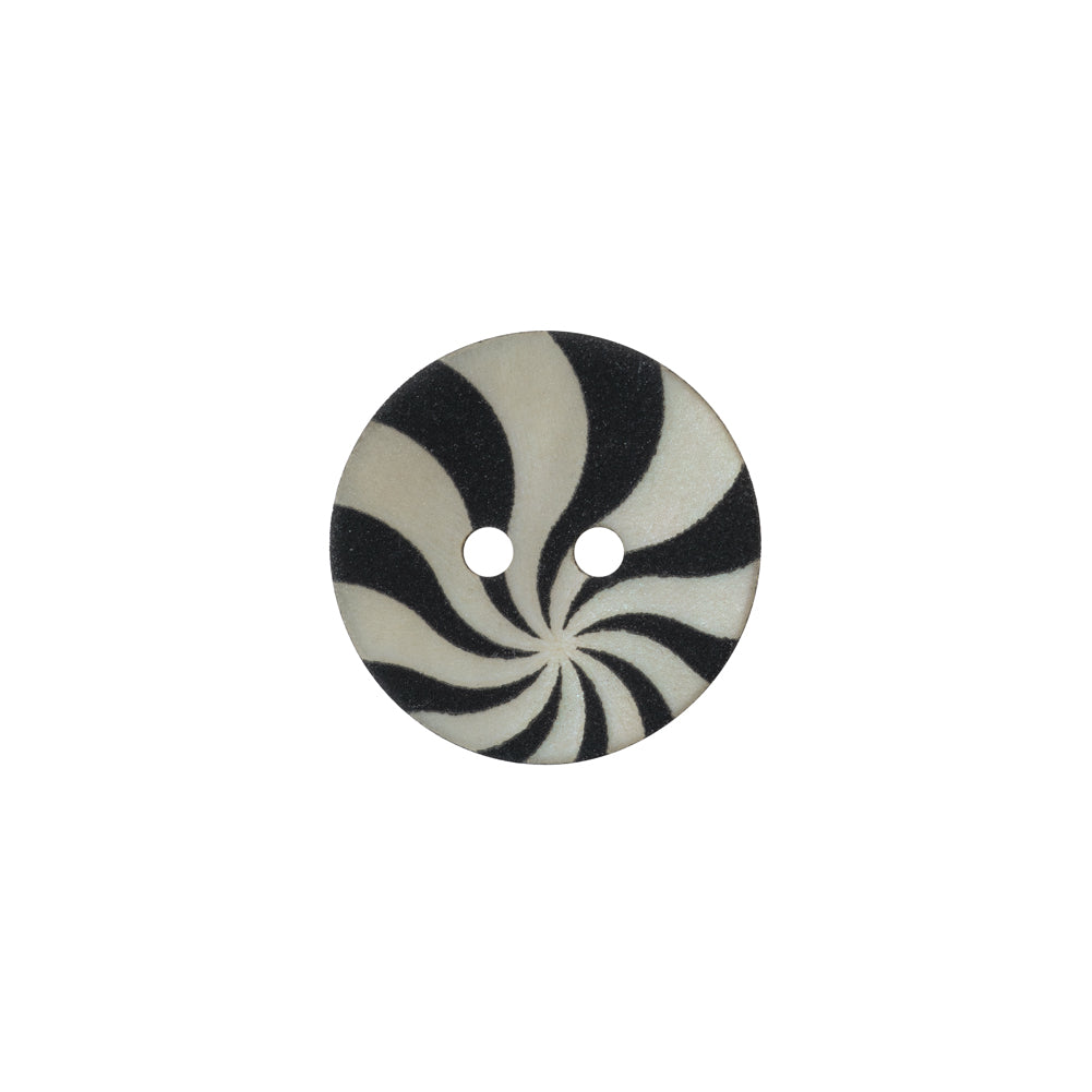 Natural Shell 2-Hole Button - 24L/15mm - Ivory and Black Radiating Swirl Natural Shell 2-Hole Button - 24L/15mm - Ivory and Black Radiating Swirl