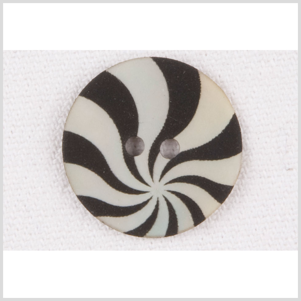 Natural Shell 2-Hole Button - 32L/20mm - Ivory and Black Radiating Swirl Natural Shell 2-Hole Button - 32L/20mm - Ivory and Black Radiating Swirl