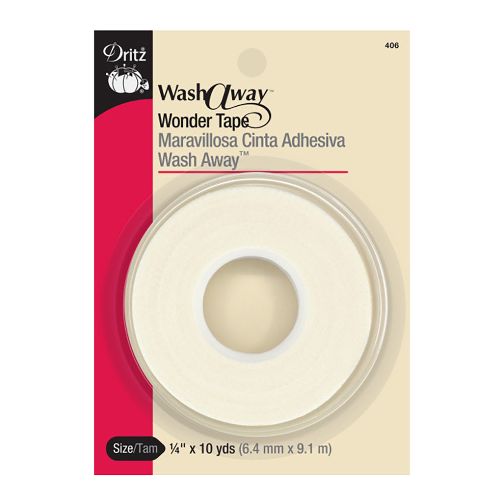 Dritz Wash-A-Way™ Wonder Tape - Double-Sided Transparent Water Soluble Tape - 0.25" x 10yds Dritz Wash-A-Way™ Wonder Tape - Double-Sided Transparent Water Soluble Tape - 0.25" x 10yds