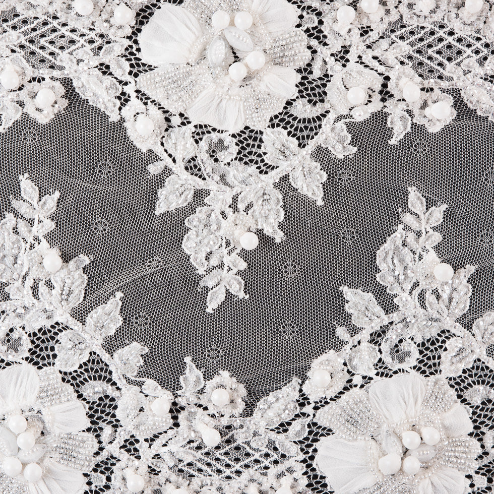 10" White Beaded Lace Trim w/ Scalloped Eyelash Edges Detail 10" White Beaded Lace Trim w/ Scalloped Eyelash Edges Detail
