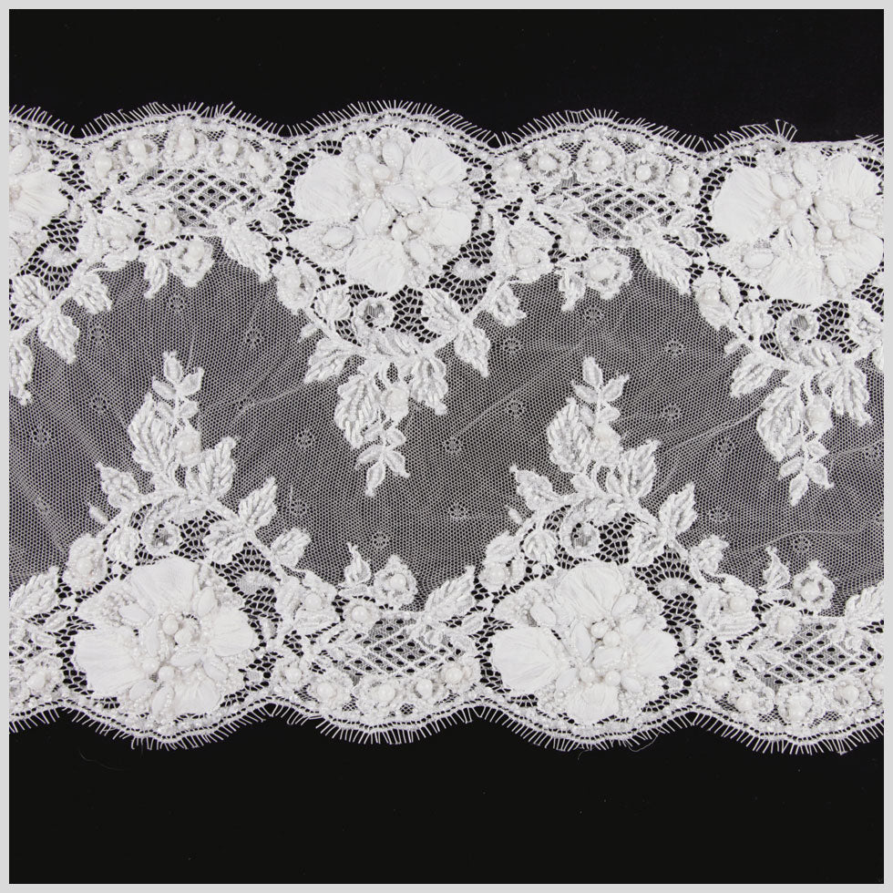 10" White Beaded Lace Trim w/ Scalloped Eyelash Edges 10" White Beaded Lace Trim w/ Scalloped Eyelash Edges