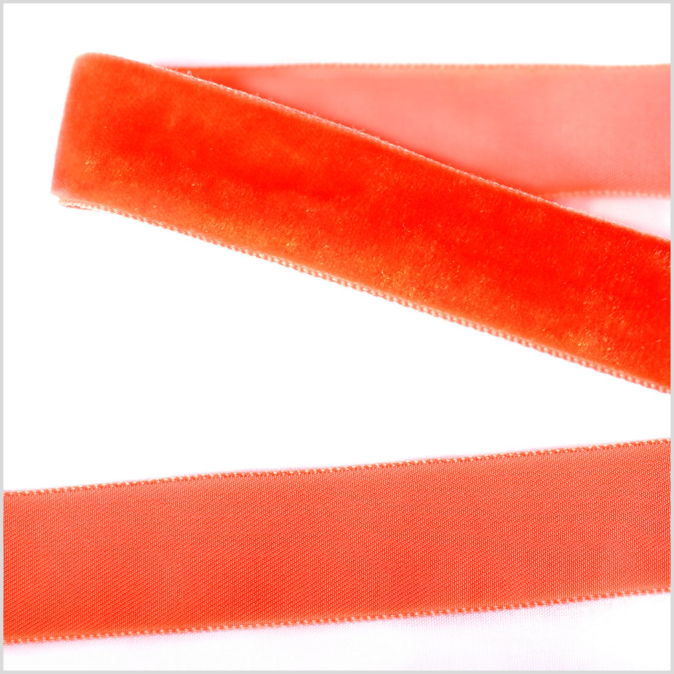Bright Orange Single Face Velvet Ribbon - 7/8 Bright Orange Single Face Velvet Ribbon - 7/8