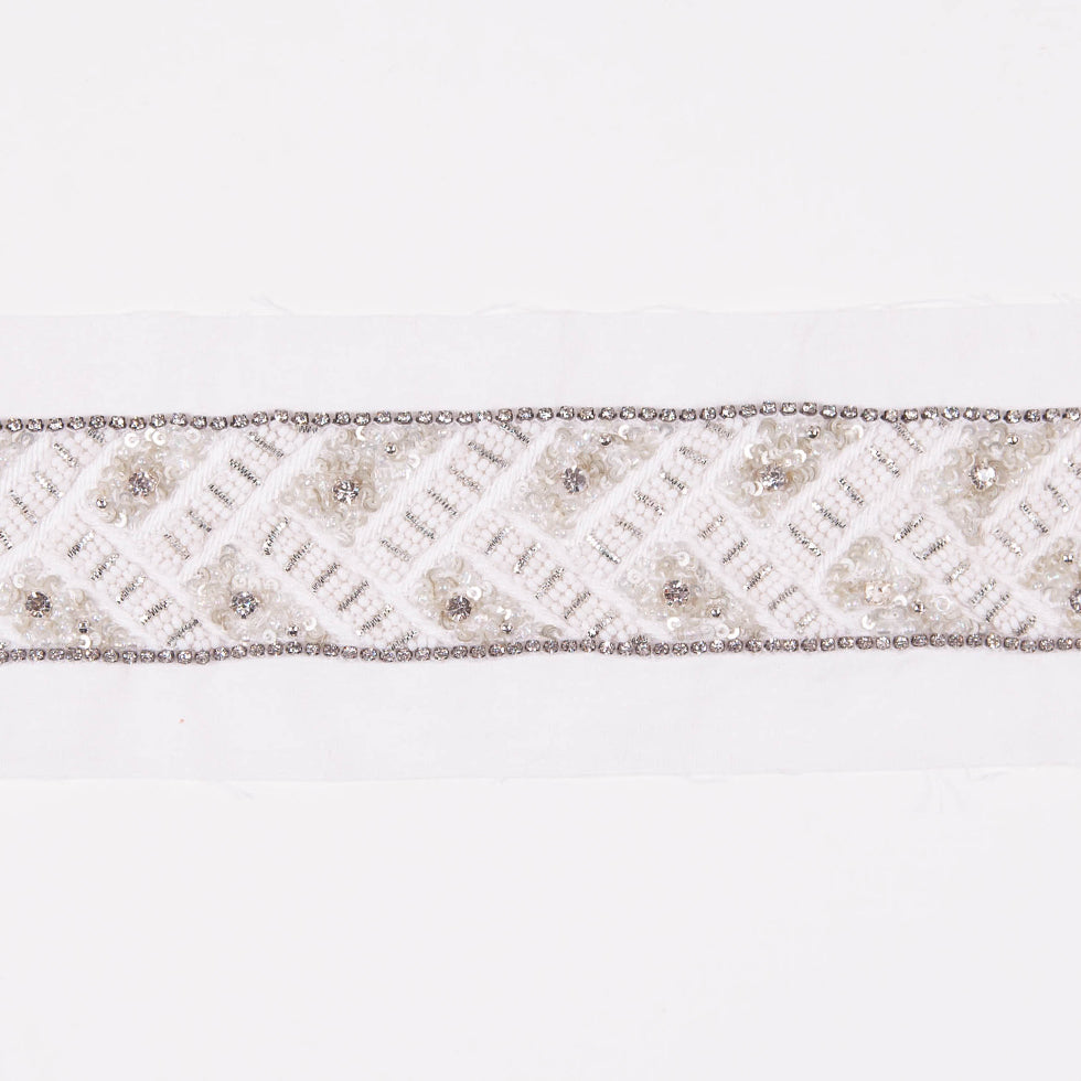 1.5 White/Silver Fancy Beaded Trim - Detail 1.5 White/Silver Fancy Beaded Trim - Detail