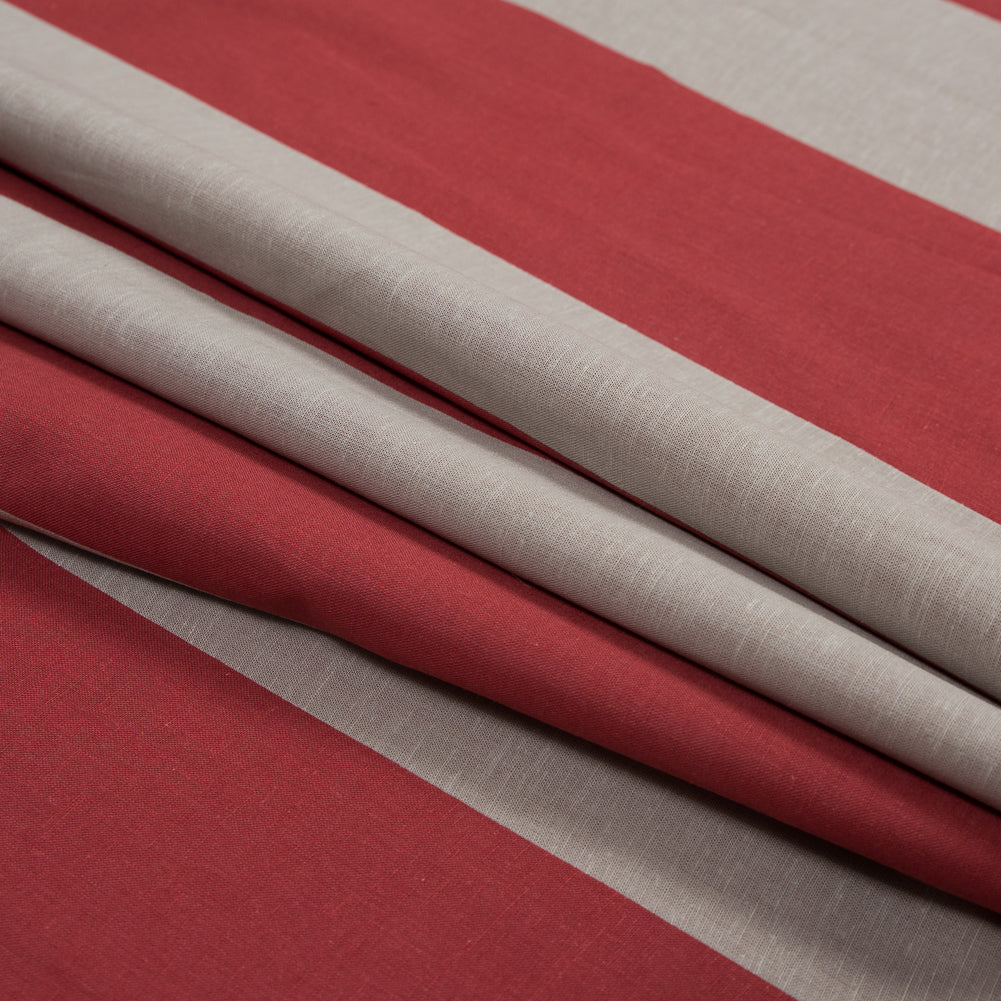 Famous NYC Designer Taupe/Rust Striped Italian Linen - Folded Famous NYC Designer Taupe/Rust Striped Italian Linen - Folded