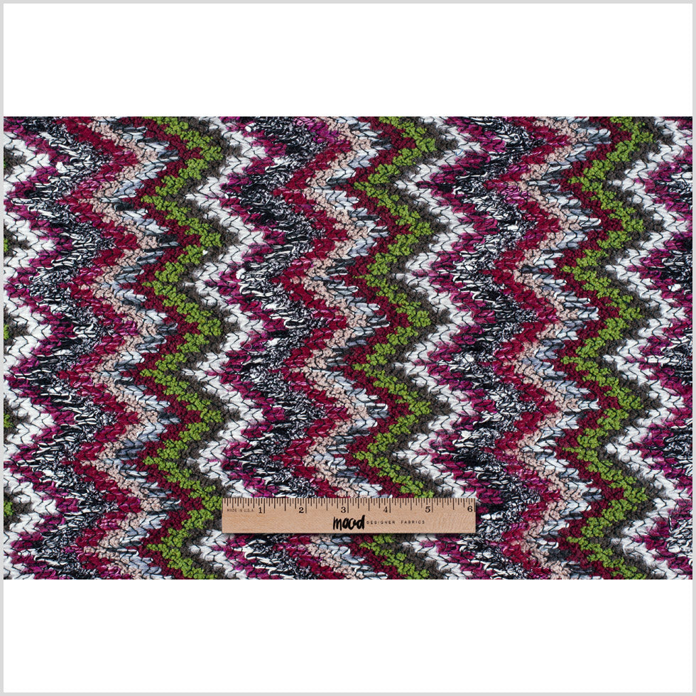 Italian Ivory & Green Multicolor Flamestitch Wool Knit Full Italian Ivory & Green Multicolor Flamestitch Wool Knit Full