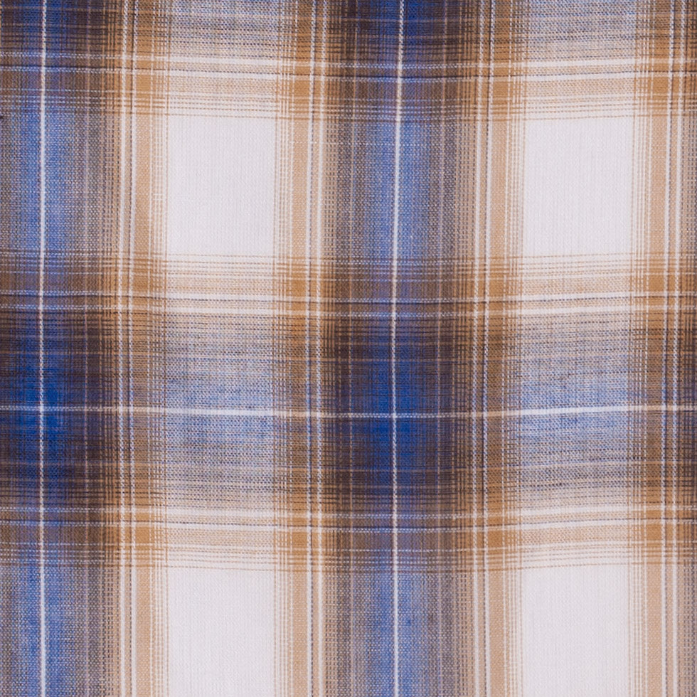 Famous NYC Designer Blue/Gold Plaid Cotton Voile Detail Famous NYC Designer Blue/Gold Plaid Cotton Voile Detail