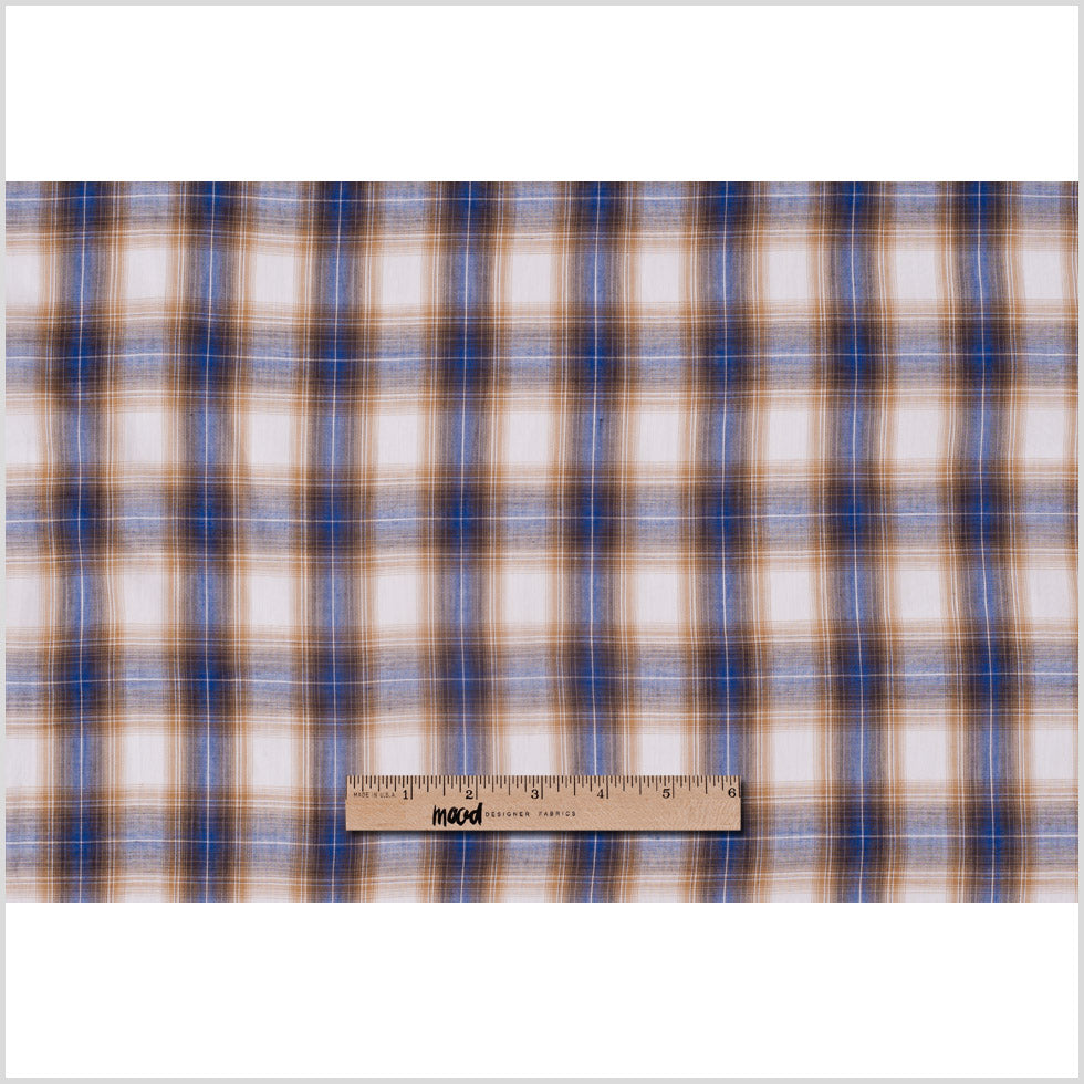 Famous NYC Designer Blue/Gold Plaid Cotton Voile Full Famous NYC Designer Blue/Gold Plaid Cotton Voile Full